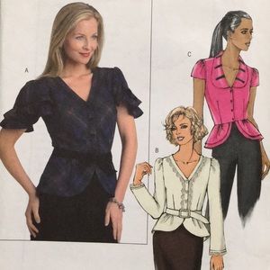 Y2K Butterick 4853 sewing pattern, top with peplum, uncut, bust 36-42”